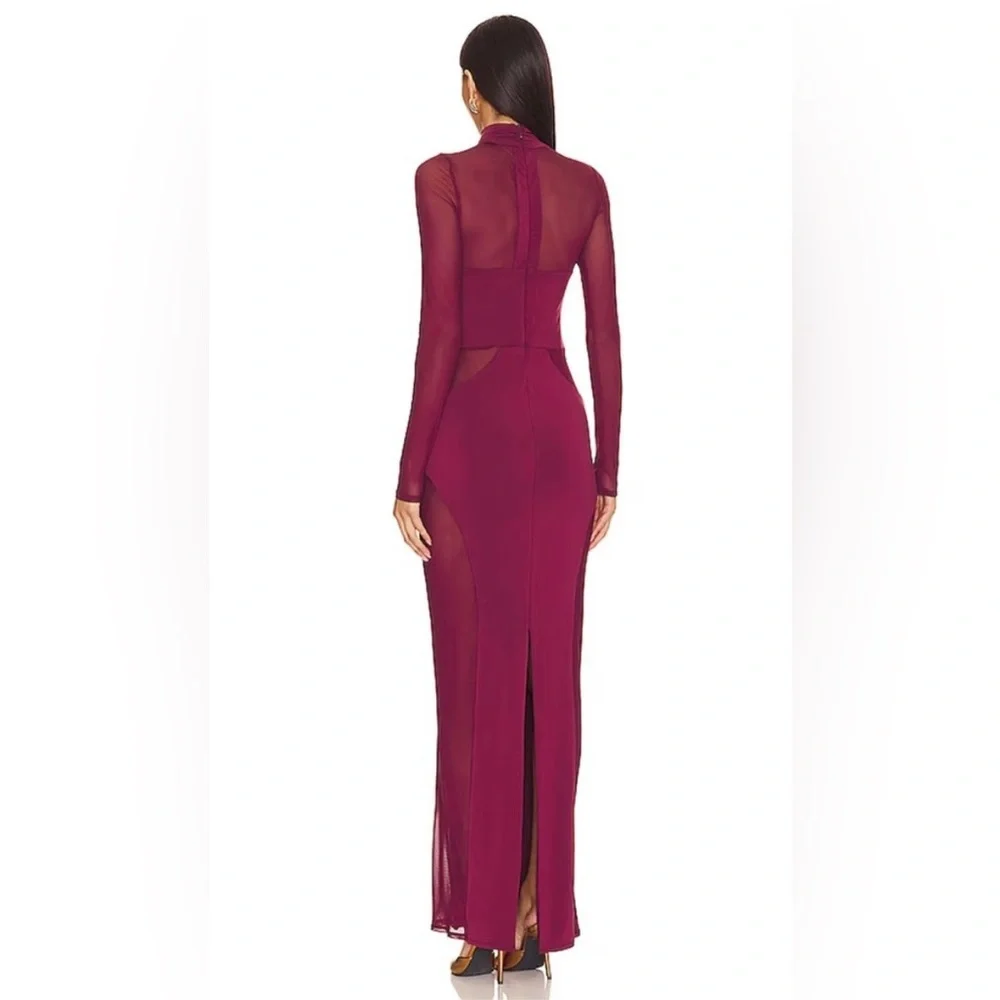 AFRM Long Sleeve Cutout Maxi Dress in Burgundy - Picture 2 of 7